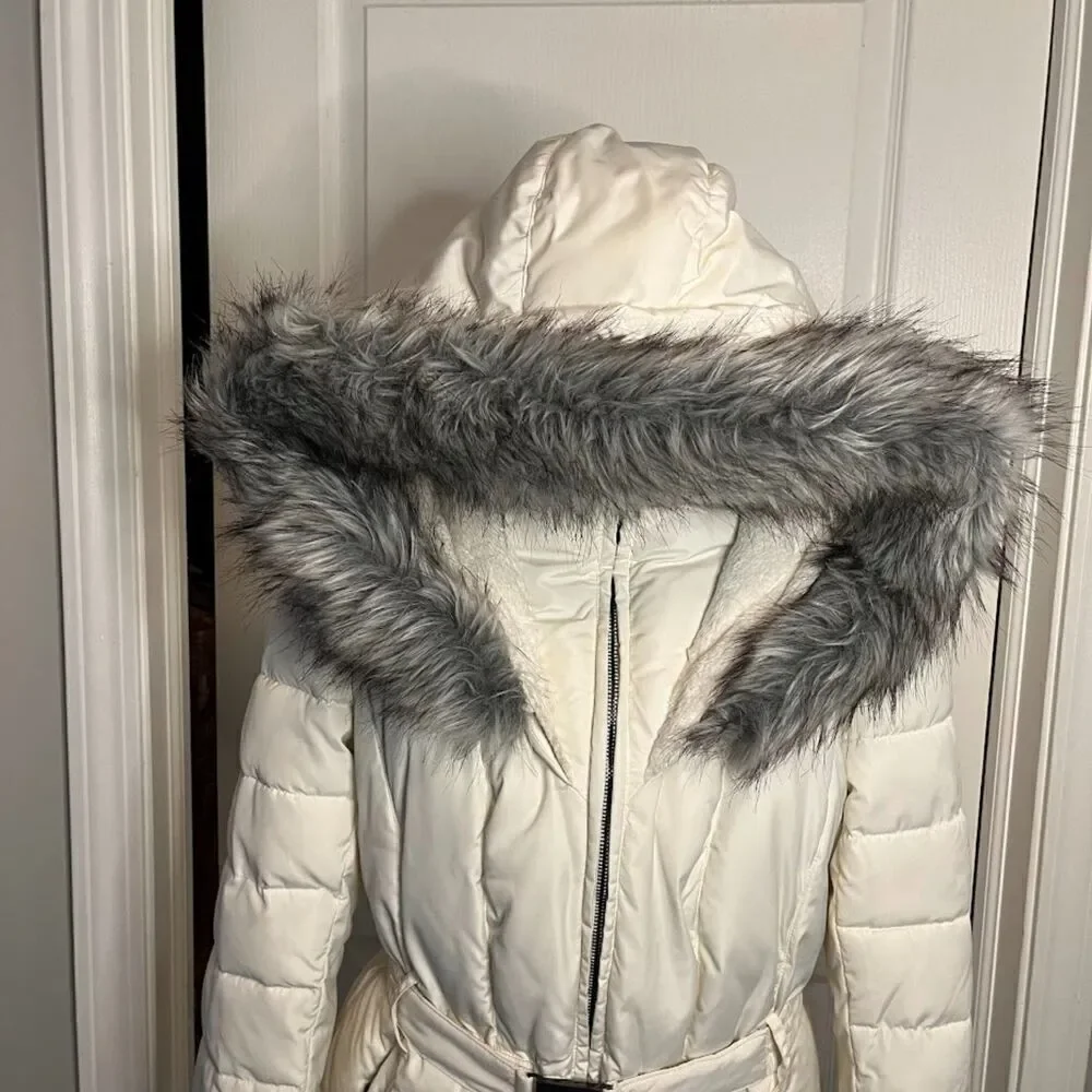 Bar III Quilted Puffer Faux Fur Hooded Belted Lined Pocket Parka Coat - Picture 5 of 16